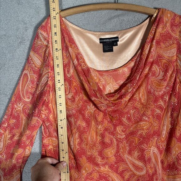 Terani Couture Women’s Size 22 Coral Silk Beaded Dress Art Deco Layered‎ Chiffon - Picture 11 of 16